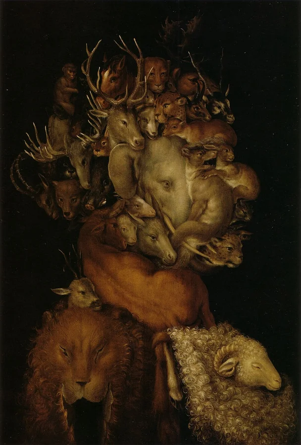 Earth — The Four Elements — Animals combine into the head of an earthly figure.