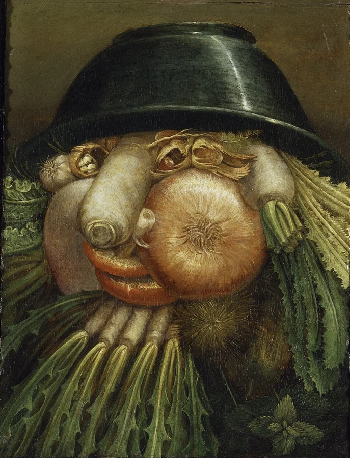 The Vegetable Gardener — A bowl of vegetables becomes a face when the image is turned upside down.