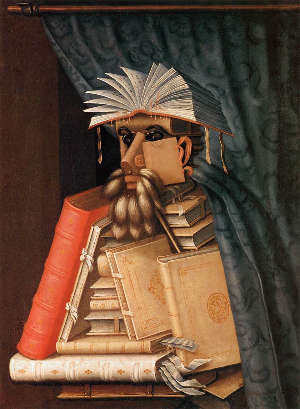 The Librarian — A learned figure assembled from books and the equipment of reading.