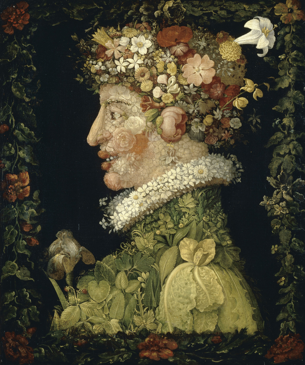 Spring — The Four Seasons — Flowers and leaves form a youthful profile.