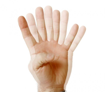 A composite photograph of a hand with overlapping finger positions.