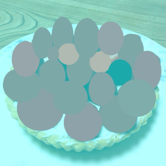Grey patches cover parts of the cyan-tinted strawberry photograph to reveal the underlying image colours.