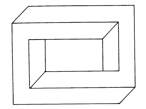 A line drawing of a rectangular frame that can be interpreted as an impossible object.