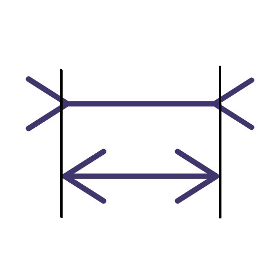 The Müller-Lyer lines with vertical reference markers added to compare their lengths.