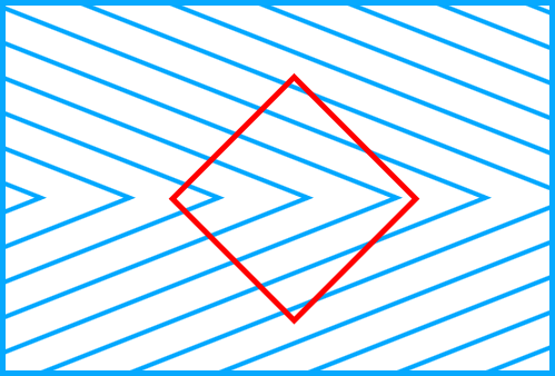 A red diamond against blue angled lines in an Orbison illusion pattern.