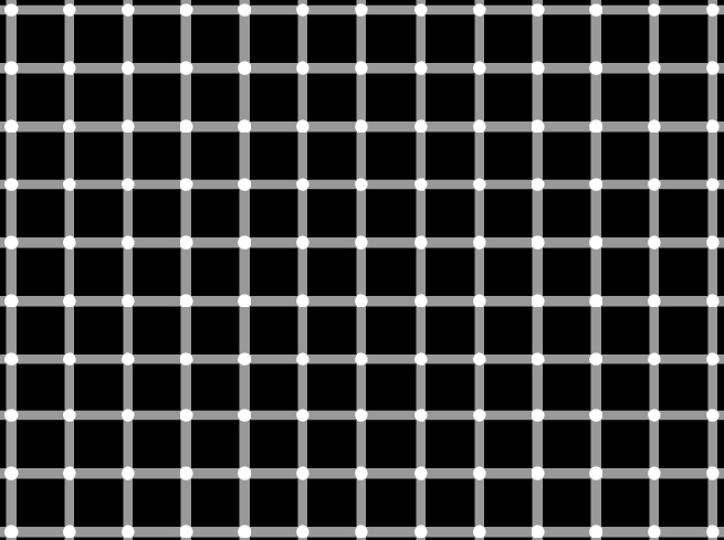 A grid defined by grey lines on a black ground, with white dots at the grid intersection points.