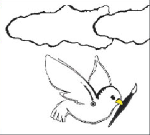 An uncoloured dove and cloud outline on white for comparison after colour adaptation.