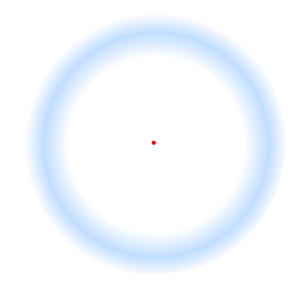 A bright blue ring around a red central fixation point on black.