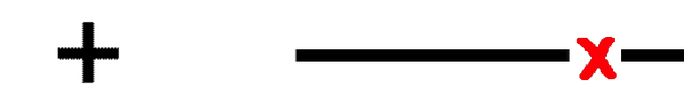 An animated blind-spot demonstration with a fixation cross, a horizontal black line and a red interruption marker.