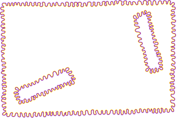 Two small contours defined by wiggly lines sit within a similar, larger contour. The contour lines are dual-coloured - yellow on one side, purple on the other.