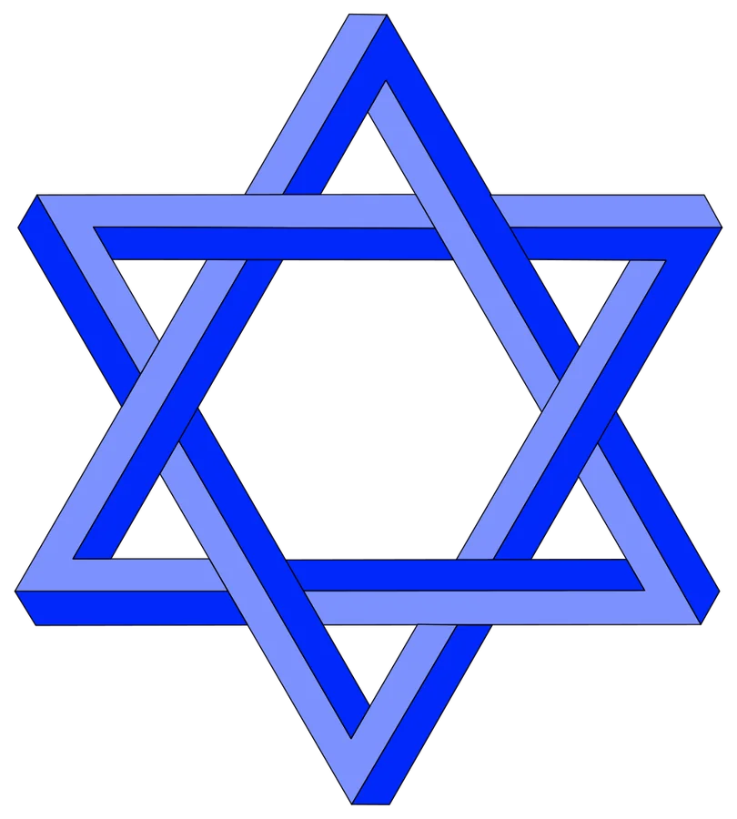 Intertwined impossible hexagram — Intertwined impossible triangles form a six-pointed star.